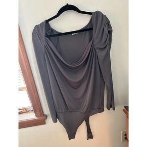 Free people silly bodysuit grey size L ruched sleeves